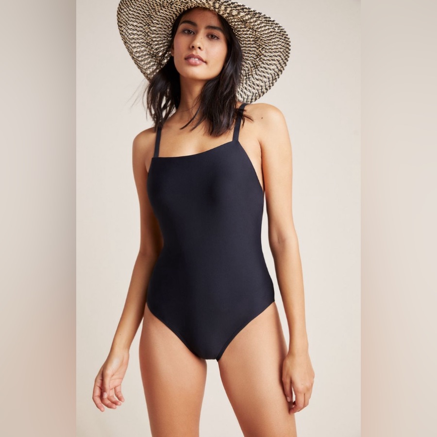 Anthropologie Black Square-Neck One-Piece Swimsuit
